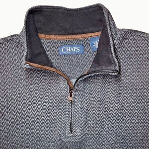 Chaps by Ralph Lauren Quarter Zip Herringbone Cotton Pullover in Greys Men’s XL